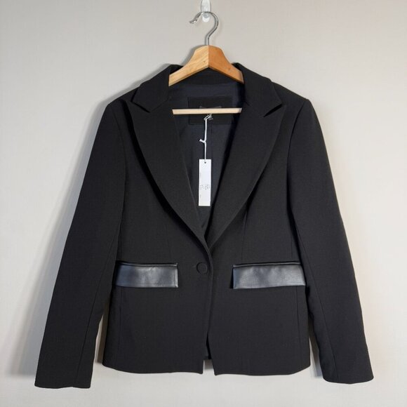 NWT Drew Midas Faux Leather Elbow Patch Blazer Jacket Women's Small Black Career - Picture 2 of 12